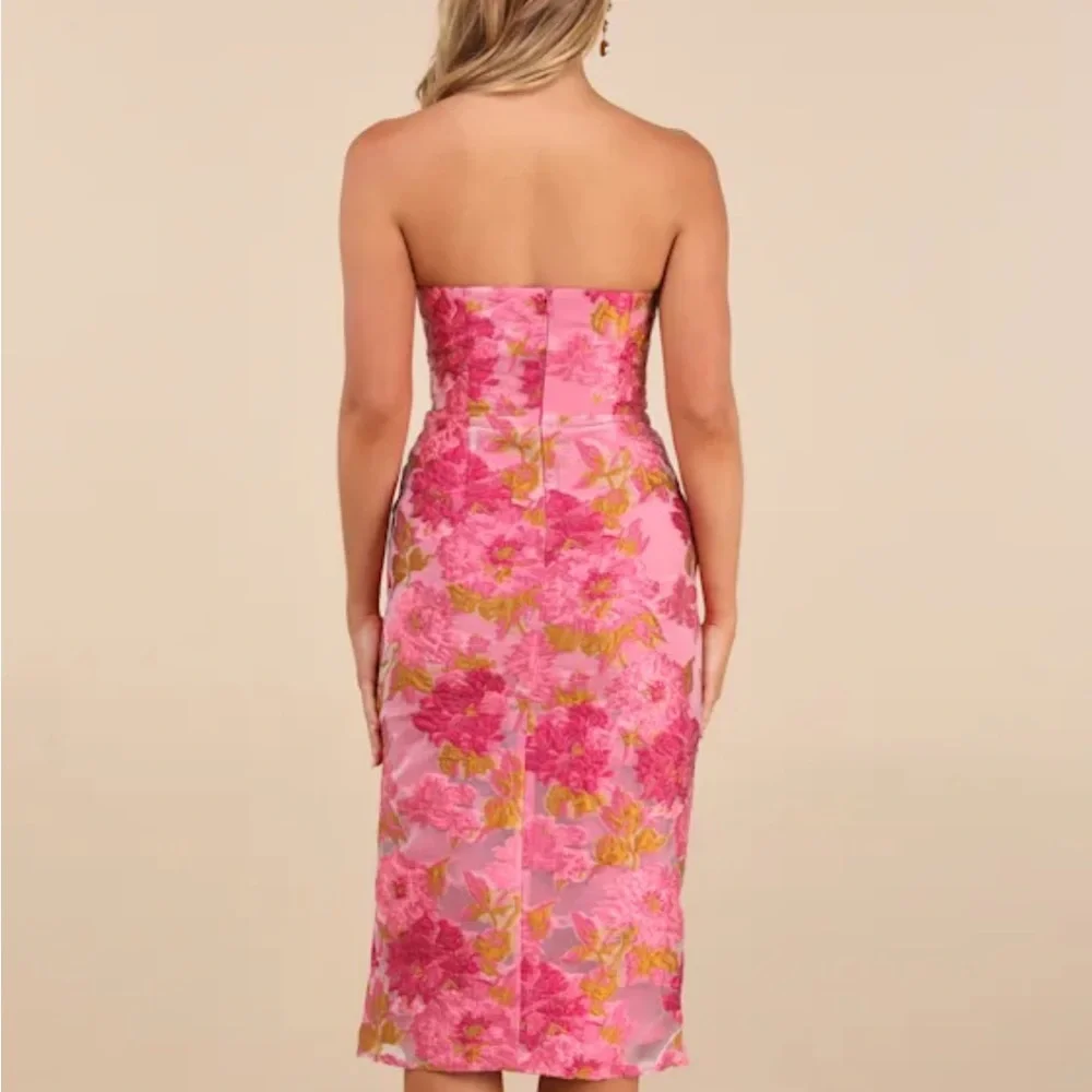 Lulus Upgraded Event Black Jacquard Strapless Bustier Midi Dress - Picture 2 of 4